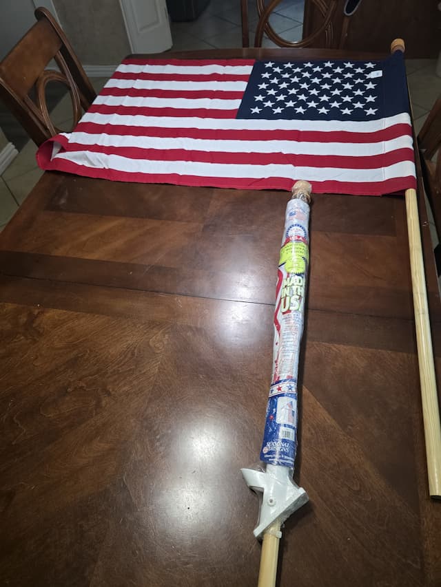 3X5’ Polyester American Flag with 5’ Wooden Pole and Mounting Hardware