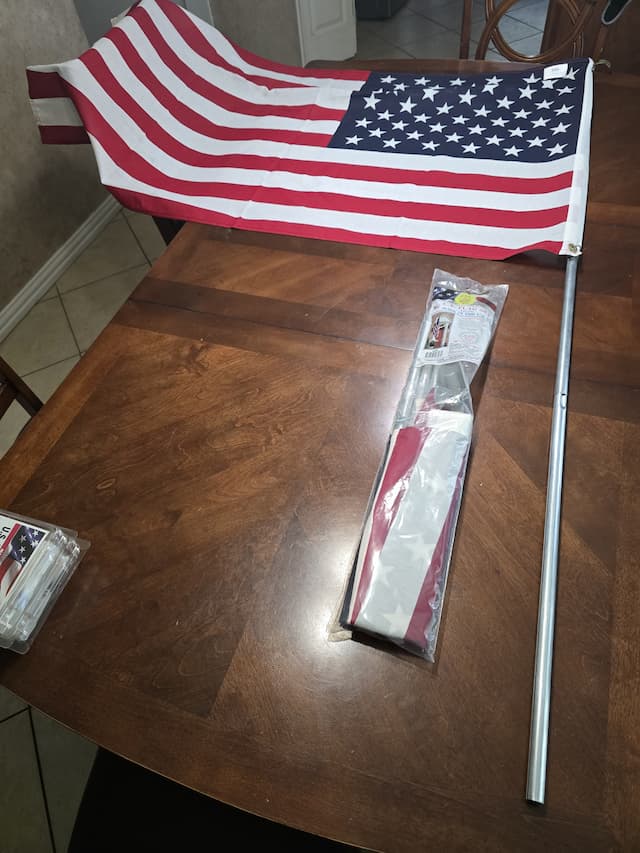 3X5’ Polyester American Flag with 6’ Metal Pole and Mounting Hardware